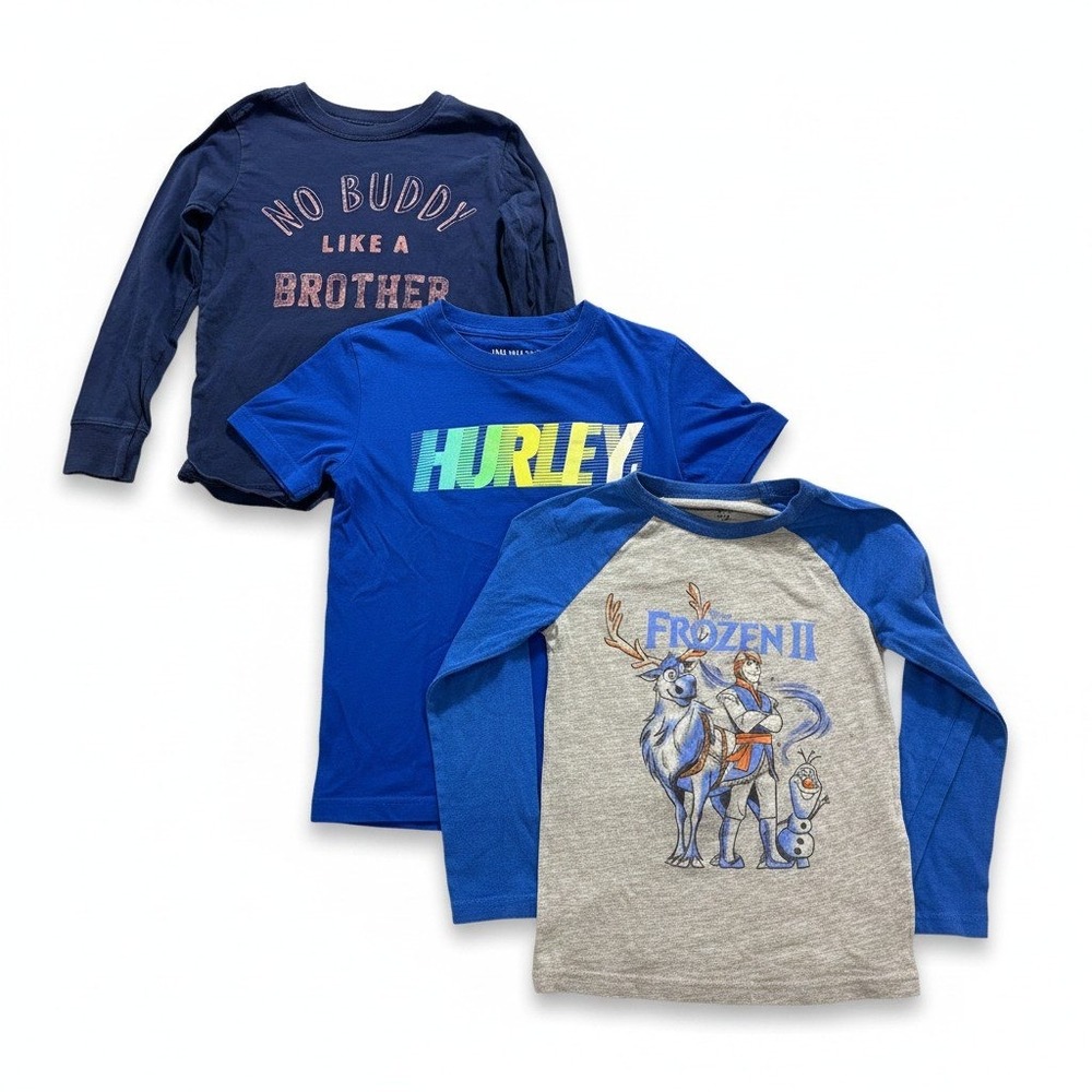 Carters Hurley Disney Boys 6 Blue Gray Graphic T-Shirt Lot 3pc Frozen Athleisure